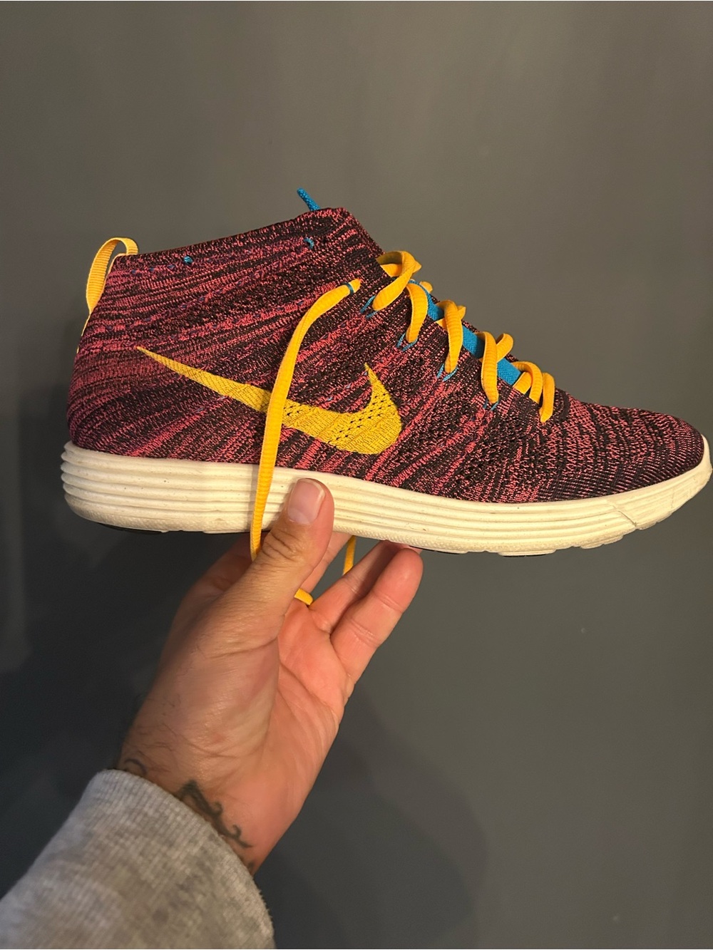 Nike Adults Purple & Yellow Flyknit Chukka Sneaker - sz 8.5